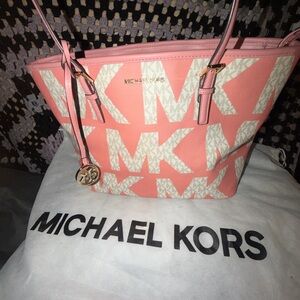 Michael Kors Pink and Cream Signature leather tote